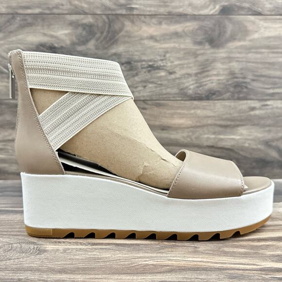 NIB Sorel Cameron 9.5M Flatform Platform Ankle Strap Leather Sandals Taupe - Picture 4 of 10